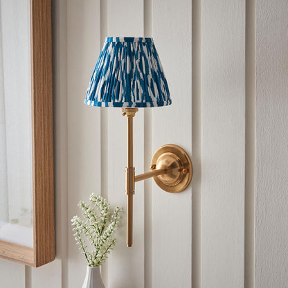 Dome T Bar And Ikat 16cm Marlin Blue Shade Wall Light In Brushed Aged Brass