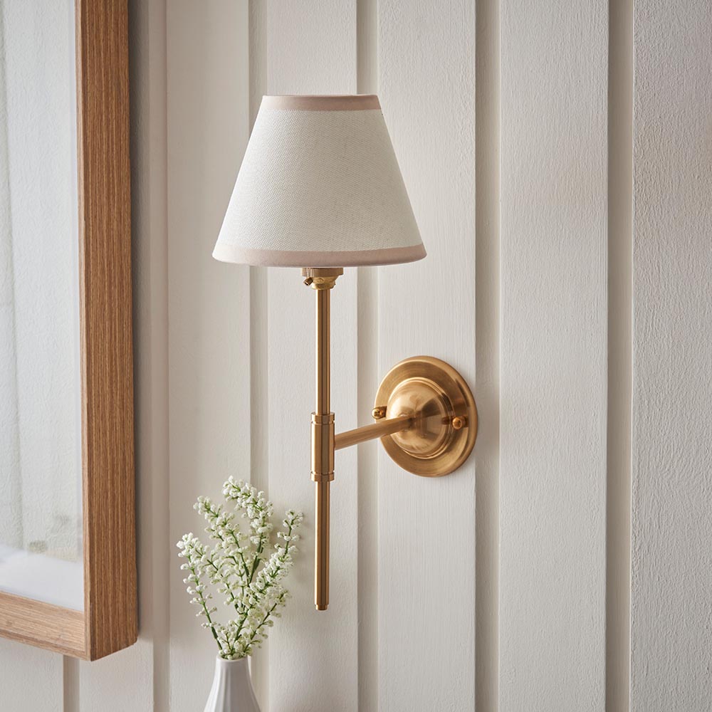 Dome T Bar And Ivy 16cm Vintage White Shade Wall Light In Brushed Aged Brass