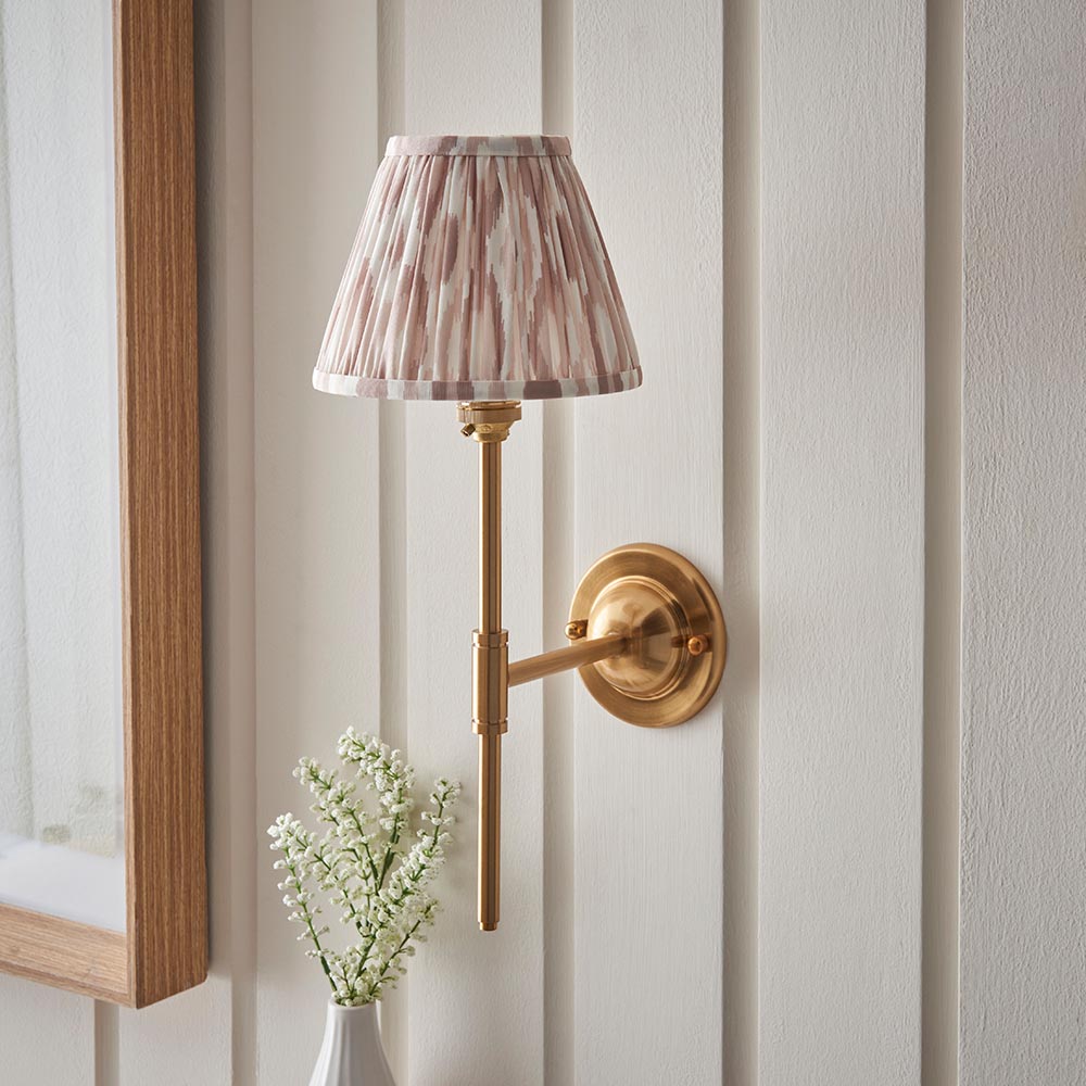 Dome T Bar And Ikat 16cm Neutral Shade Wall Light In Brushed Aged Brass