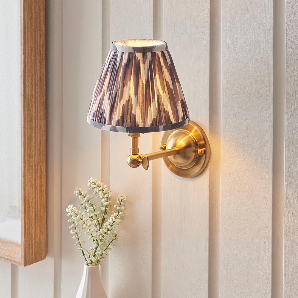 Dome Wing And Zigzag 16cm Pearl Grey Shade Wall Light In Brushed Aged Brass