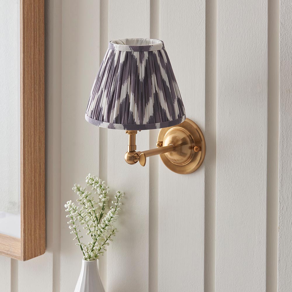 Dome Wing And Zigzag 16cm Pearl Grey Shade Wall Light In Brushed Aged Brass