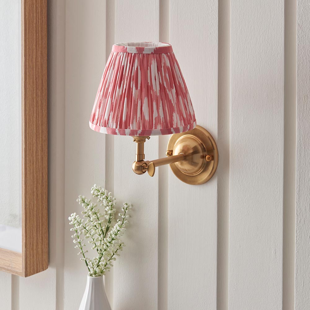 Dome Wing And Ikat 16cm Coral Pink Shade Wall Light In Brushed Aged Brass