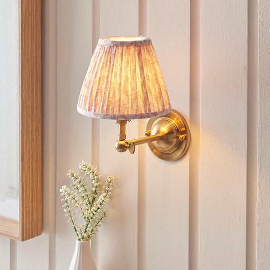 Dome Wing And Leaf 16cm Peachy Keen Shade Wall Light In Brushed Aged Brass