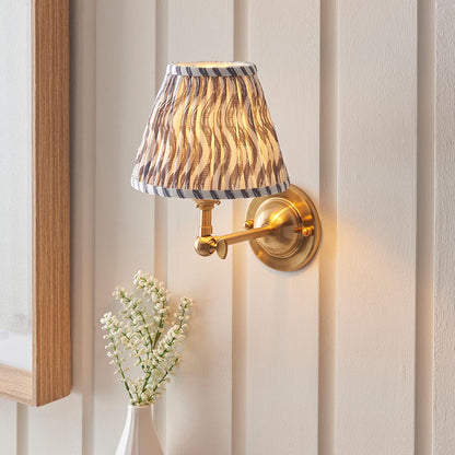 Dome Wing And Ripple 16cm Pearl Grey Shade Wall Light In Brushed Aged Brass
