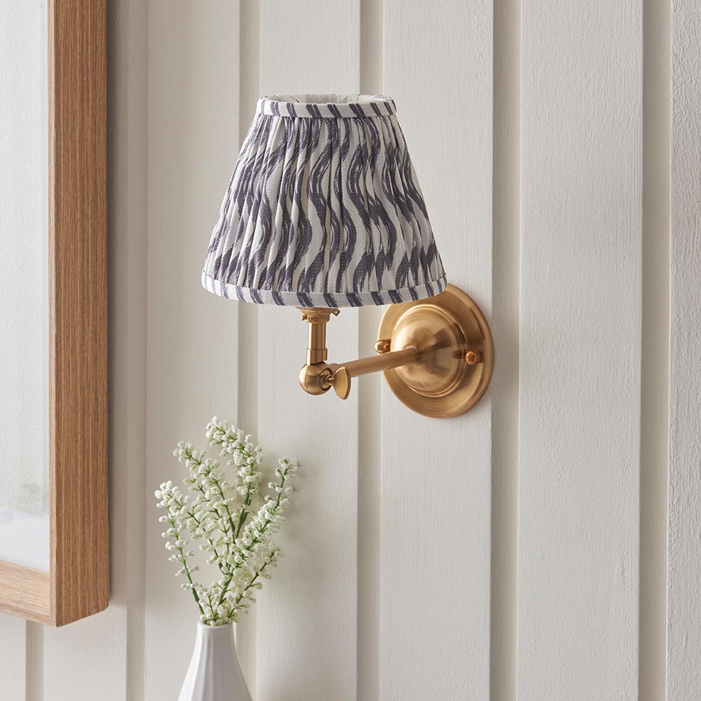 Dome Wing And Ripple 16cm Pearl Grey Shade Wall Light In Brushed Aged Brass