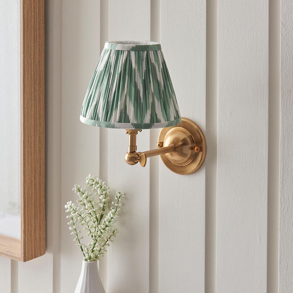 Dome Wing And Zigzag 16cm Cotswold Green Shade Wall Light In Brushed Aged Brass