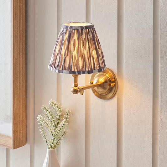 Dome Wing And Ikat 16cm Pearl Grey Shade Wall Light In Brushed Aged Brass