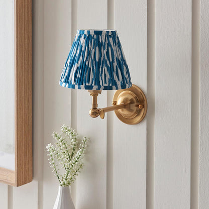 Dome Wing And Ikat 16cm Marlin Blue Shade Wall Light In Brushed Aged Brass