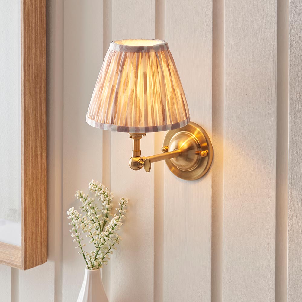 Dome Wing And Ikat 16cm Neutral Shade Wall Light In Brushed Aged Brass
