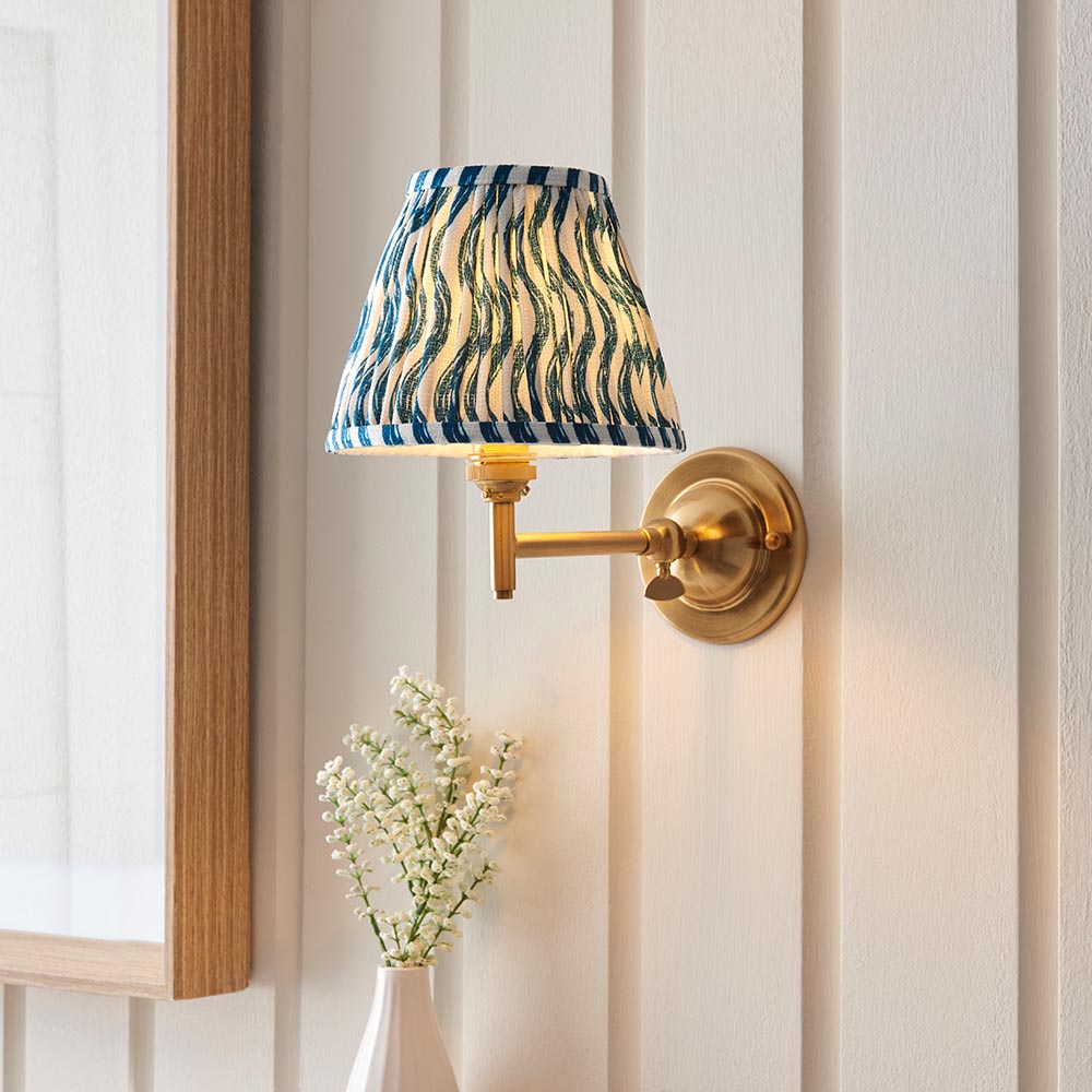 Dome Fold And Ripple 16cm Marlin Blue Shade Wall Light In Brushed Aged Brass