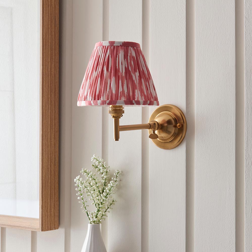 Dome Fold And Ikat 16cm Coral Pink Shade Wall Light In Brushed Aged Brass