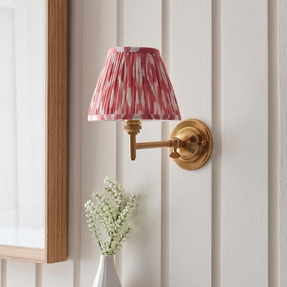 Dome Fold And Ikat 16cm Coral Pink Shade Wall Light In Brushed Aged Brass