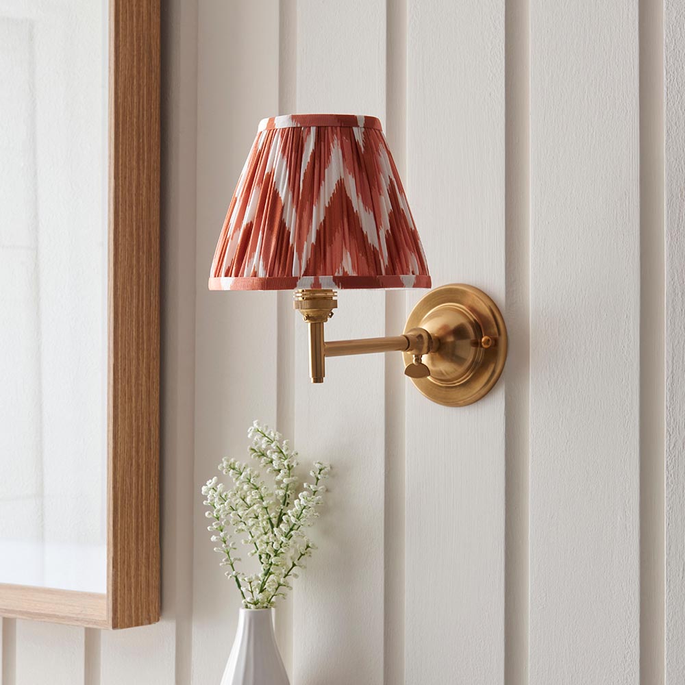 Dome Fold And Zigzag 16cm Apricot Orange Shade Wall Light In Brushed Aged Brass