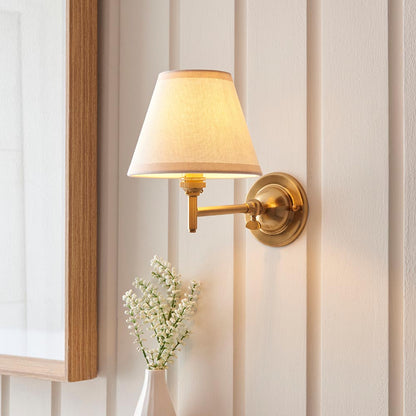 Dome Fold And Ivy 16cm Vintage White Shade Wall Light In Brushed Aged Brass