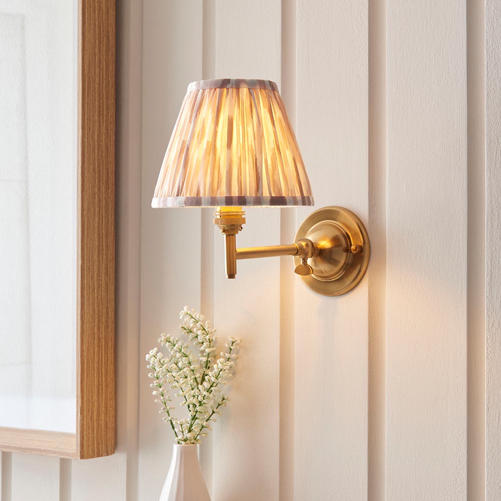 Dome Fold And Ikat 16cm Neutral Shade Wall Light In Brushed Aged Brass