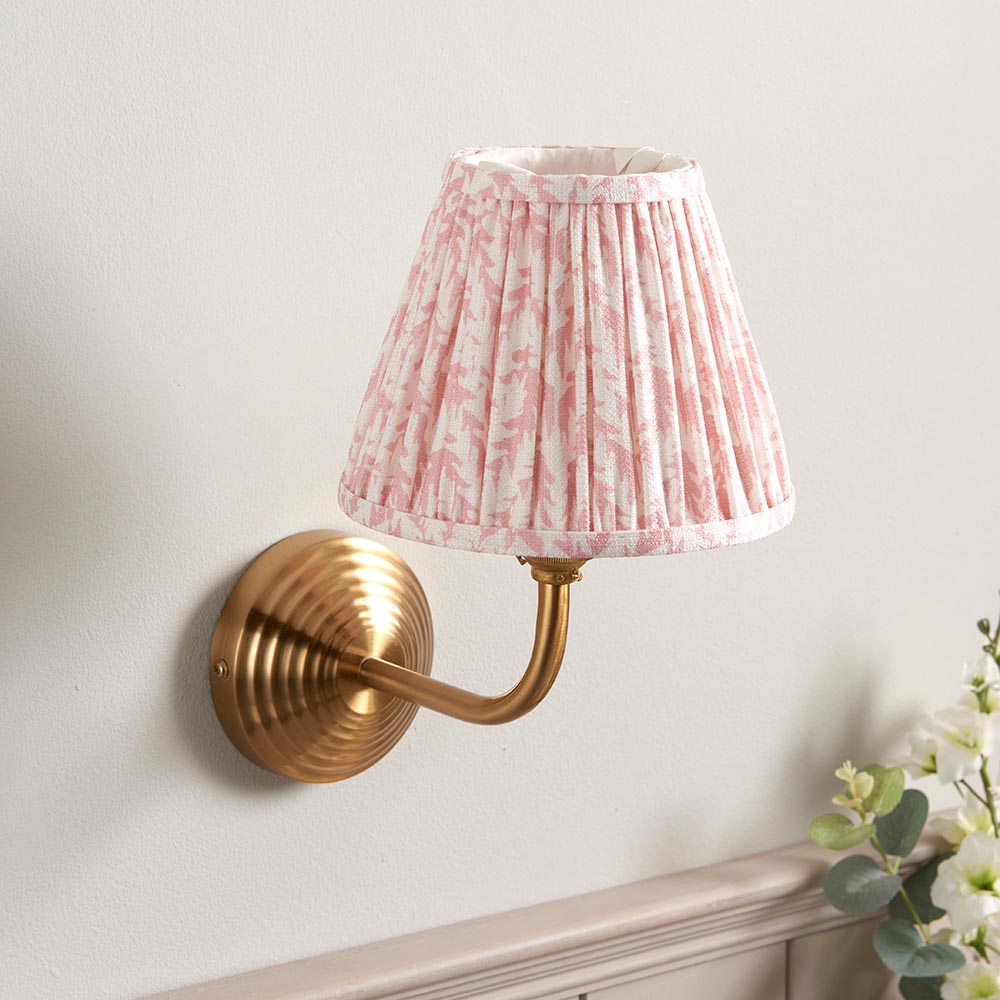 Obelisk Arc And Leaf 16cm Peachy Keen Shade Wall Light In Brushed Aged Brass