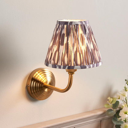 Obelisk Arc And Ikat 16cm Pearl Grey Shade Wall Light In Brushed Aged Brass