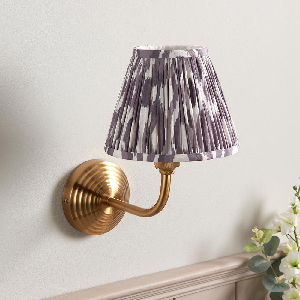 Obelisk Arc And Ikat 16cm Pearl Grey Shade Wall Light In Brushed Aged Brass