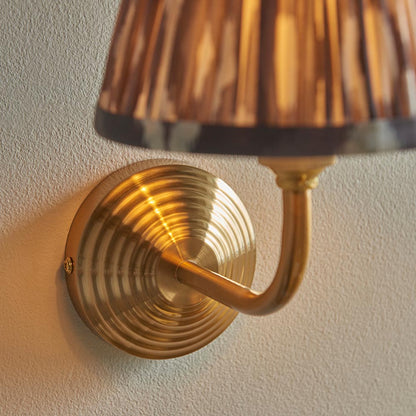 Obelisk Arc And Ikat 16cm Pearl Grey Shade Wall Light In Brushed Aged Brass
