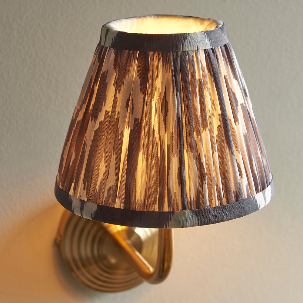 Obelisk Arc And Ikat 16cm Pearl Grey Shade Wall Light In Brushed Aged Brass