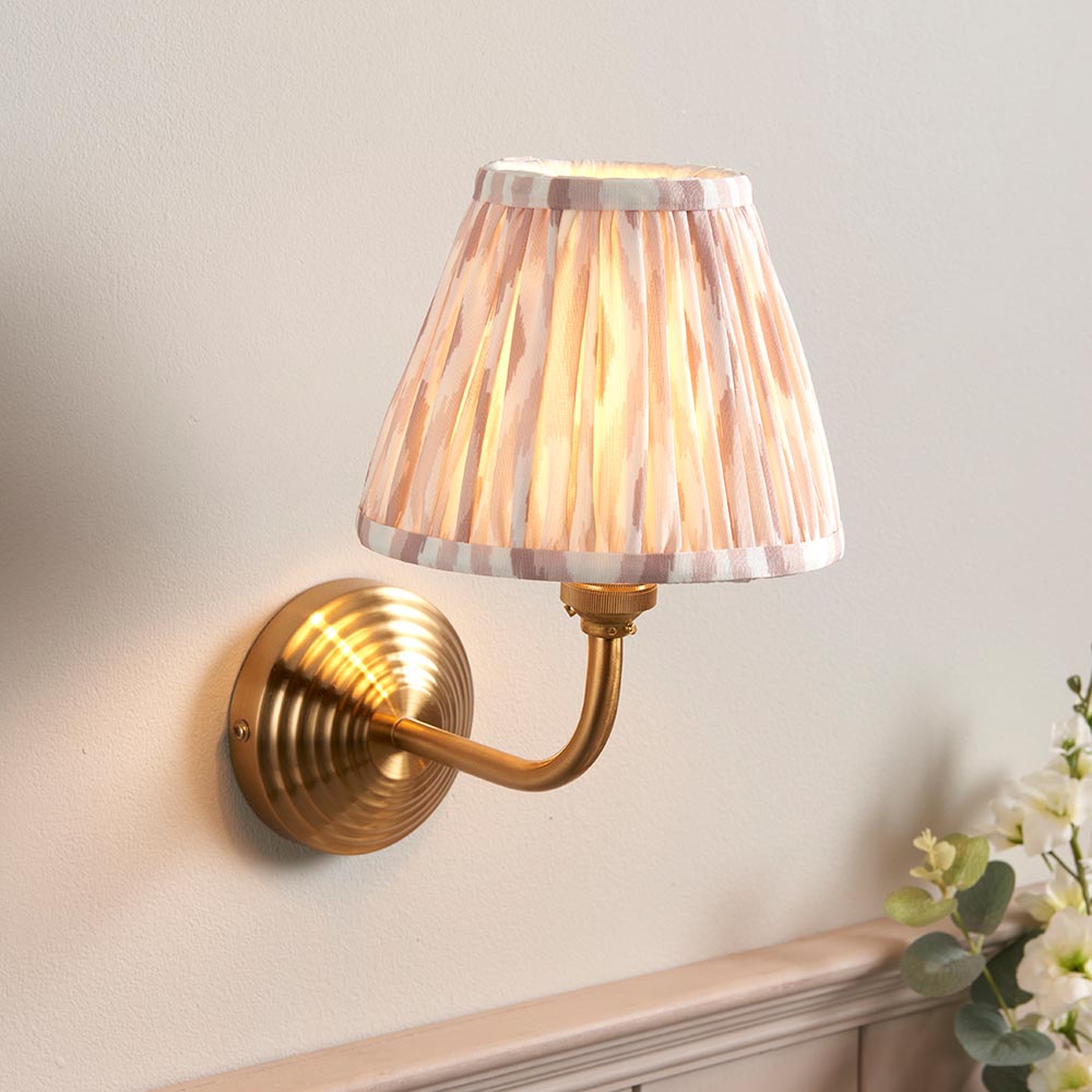 Obelisk Arc And Ikat 16cm Neutral Shade Wall Light In Brushed Aged Brass