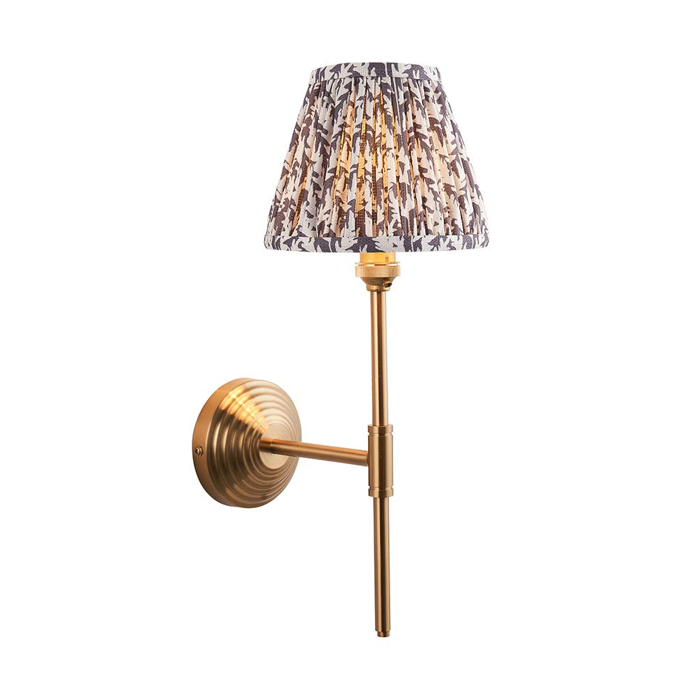Obelisk T Bar And Leaf 16cm Pearl Grey Shade Wall Light In Brushed Aged Brass