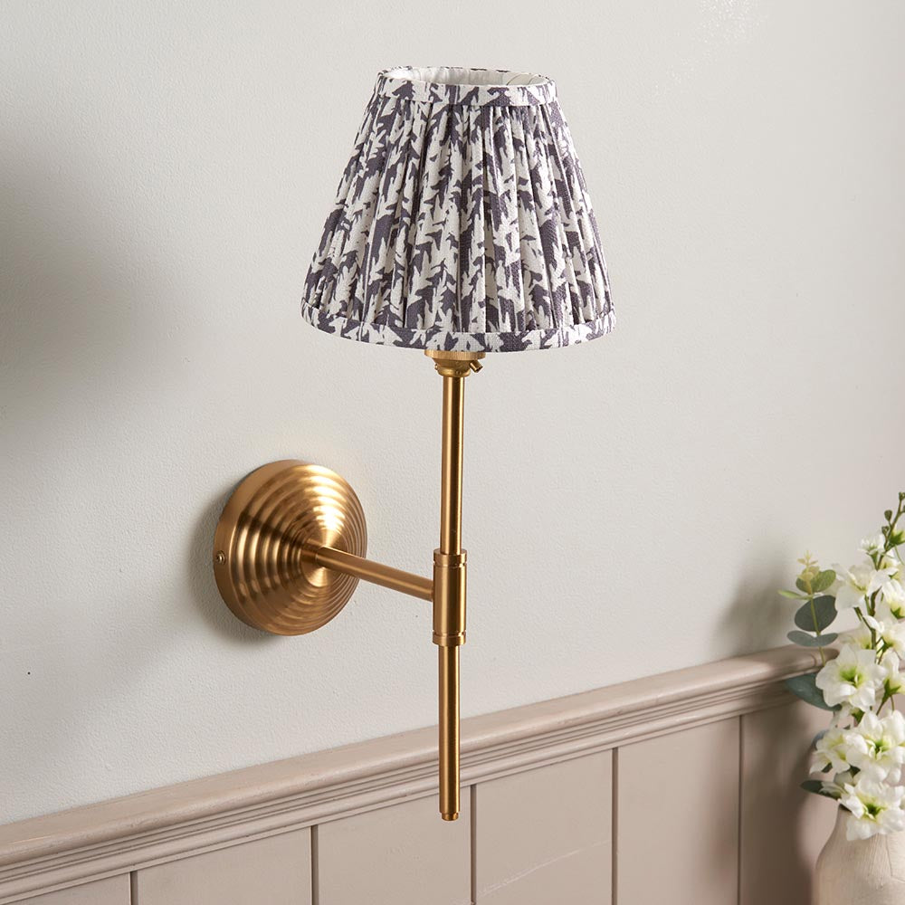Obelisk T Bar And Leaf 16cm Pearl Grey Shade Wall Light In Brushed Aged Brass