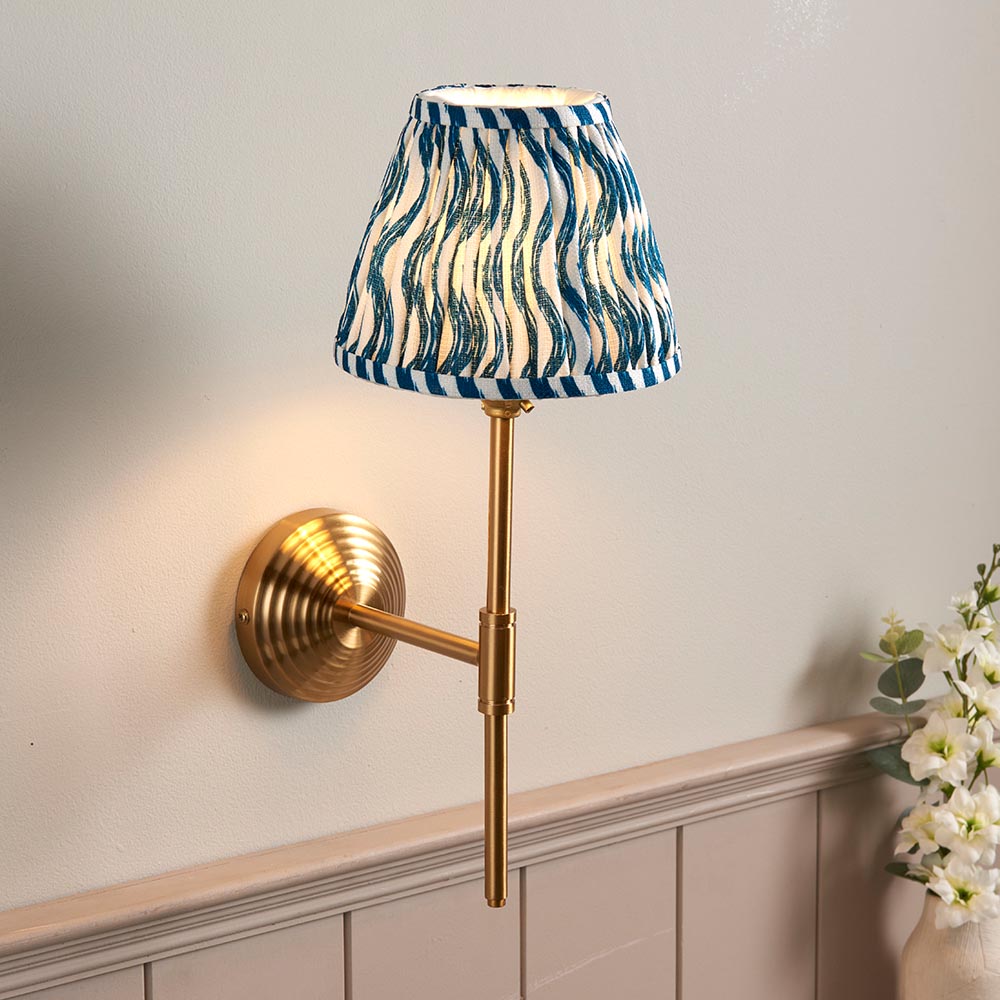 Obelisk T Bar And Ripple 16cm Marlin Blue Shade Wall Light In Brushed Aged Brass