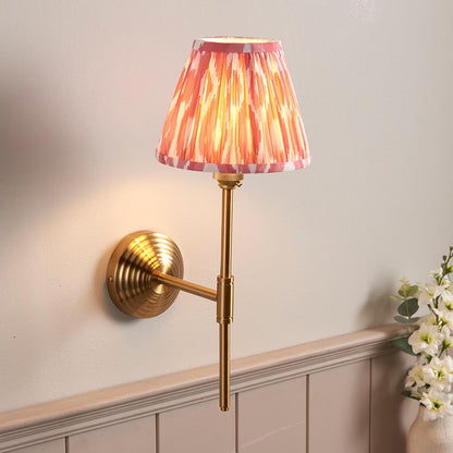 Obelisk T Bar And Ikat 16cm Coral Pink Shade Wall Light In Brushed Aged Brass