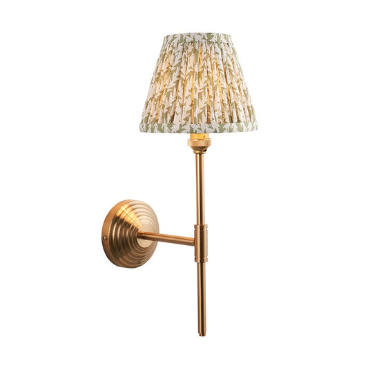 Obelisk T Bar And Leaf 16cm Herb Garden Green Shade Wall Light In Brushed Aged Brass