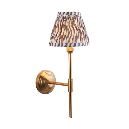Obelisk T Bar And Ripple 16cm Pearl Grey Shade Wall Light In Brushed Aged Brass