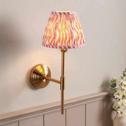 Obelisk T Bar And Ripple 16cm Coral Pink Shade Wall Light In Brushed Aged Brass