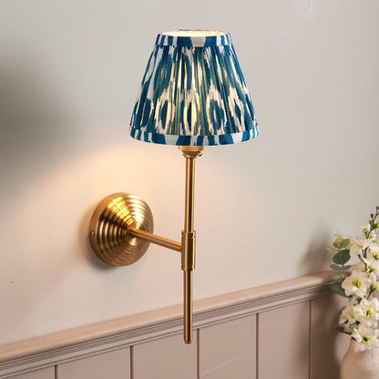 Obelisk T Bar And Ikat 16cm Marlin Blue Shade Wall Light In Brushed Aged Brass