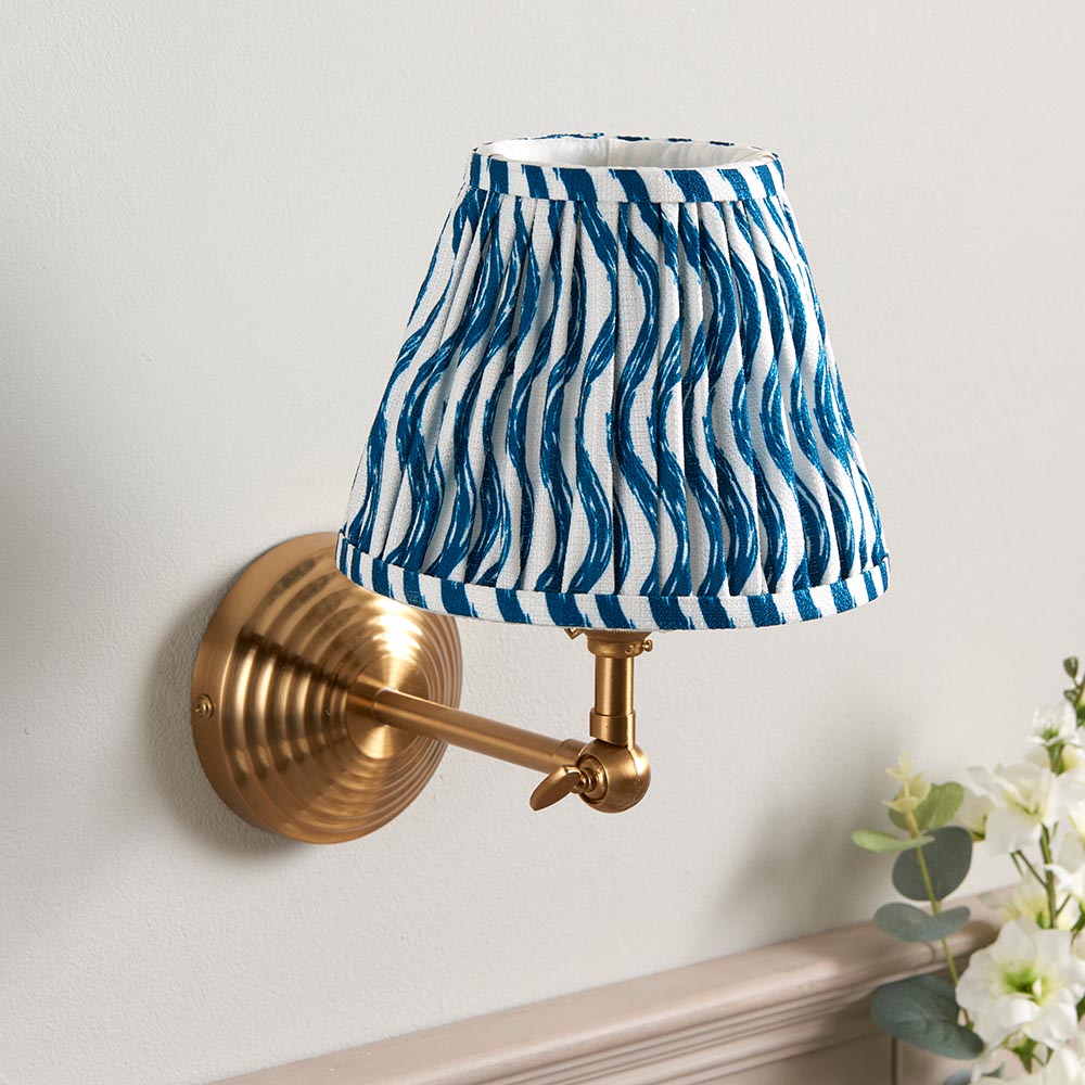 Obelisk Wing And Ripple 16cm Marlin Blue Shade Wall Light In Brushed Aged Brass