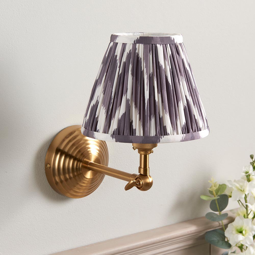 Obelisk Wing And Zigzag 16cm Pearl Grey Shade Wall Light In Brushed Aged Brass