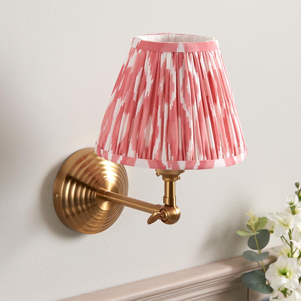 Obelisk Wing And Ikat 16cm Coral Pink Shade Wall Light In Brushed Aged Brass