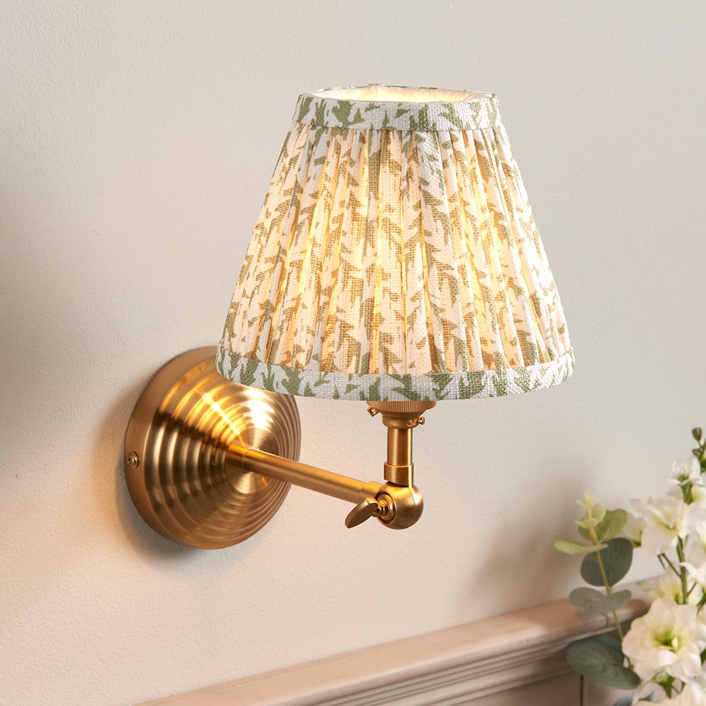 Obelisk Wing And Leaf 16cm Herb Garden Green Shade Wall Light In Brushed Aged Brass