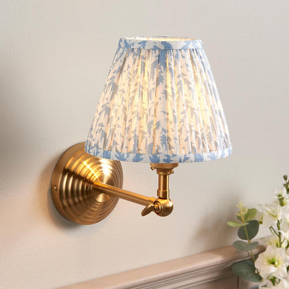 Obelisk Wing And Leaf 16cm Shell Bay Blue Shade Wall Light In Brushed Aged Brass