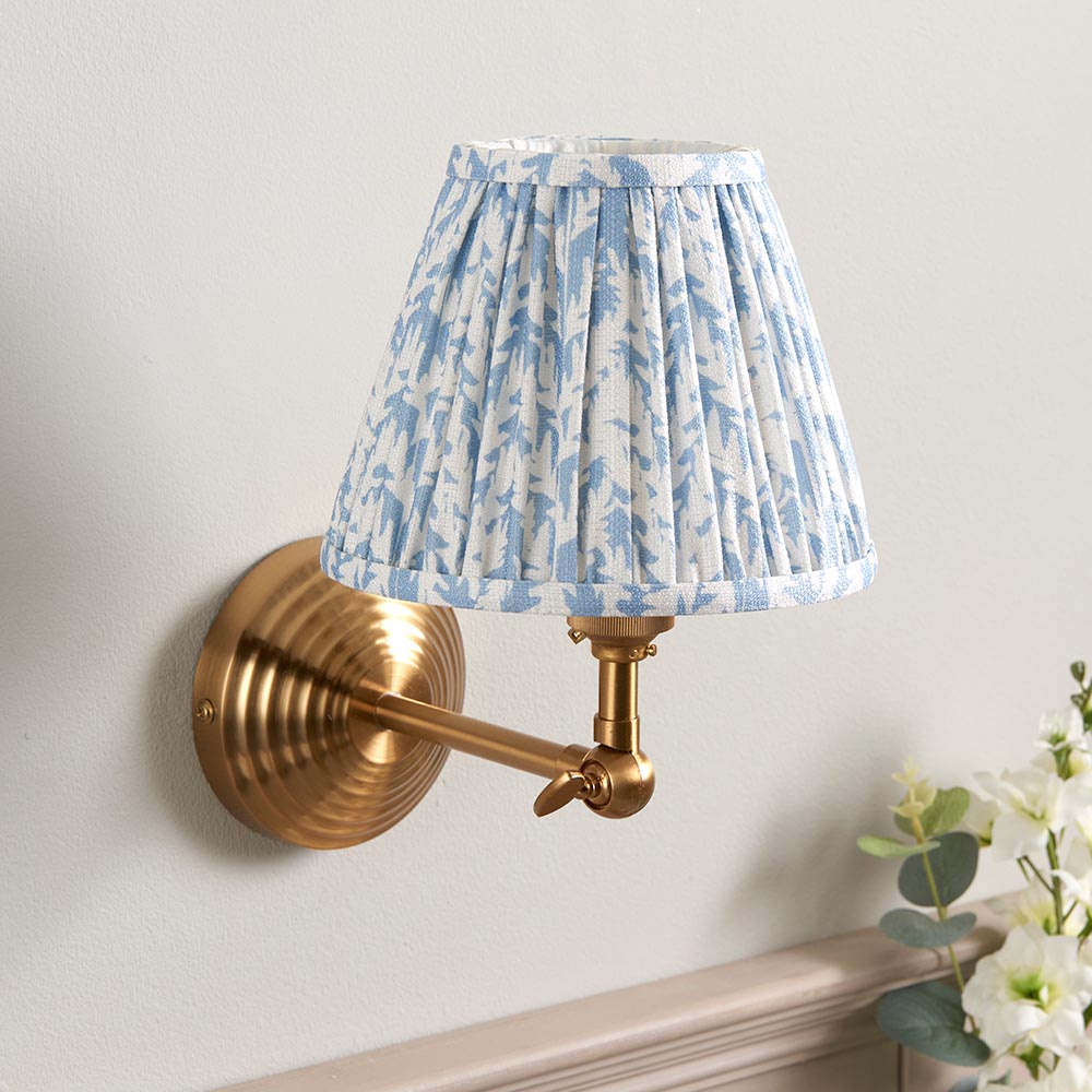 Obelisk Wing And Leaf 16cm Shell Bay Blue Shade Wall Light In Brushed Aged Brass