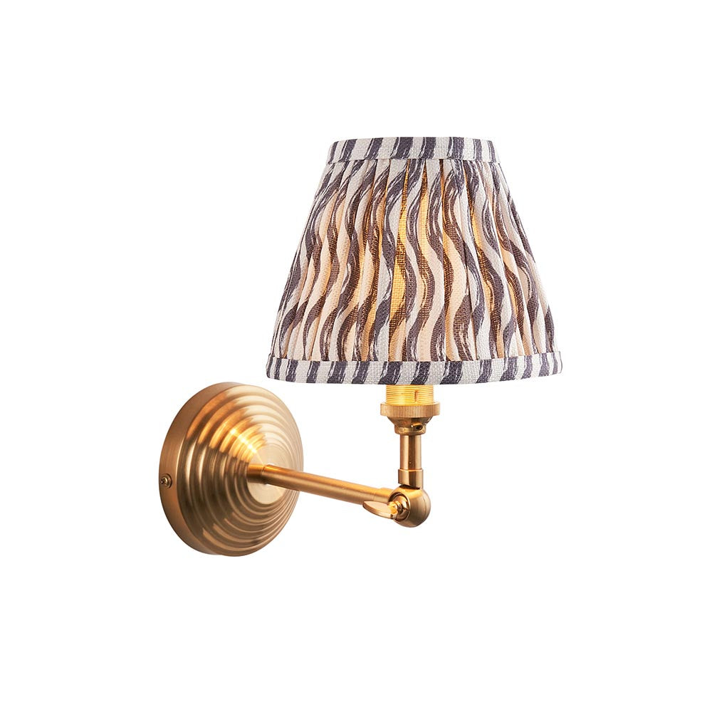 Obelisk Wing And Ripple 16cm Pearl Grey Shade Wall Light In Brushed Aged Brass