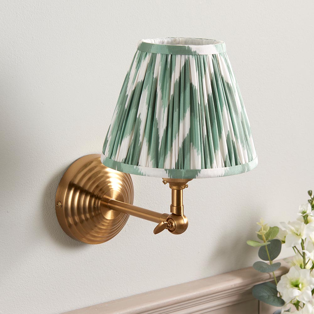 Obelisk Wing And Zigzag 16cm Cotswold Green Shade Wall Light In Brushed Aged Brass
