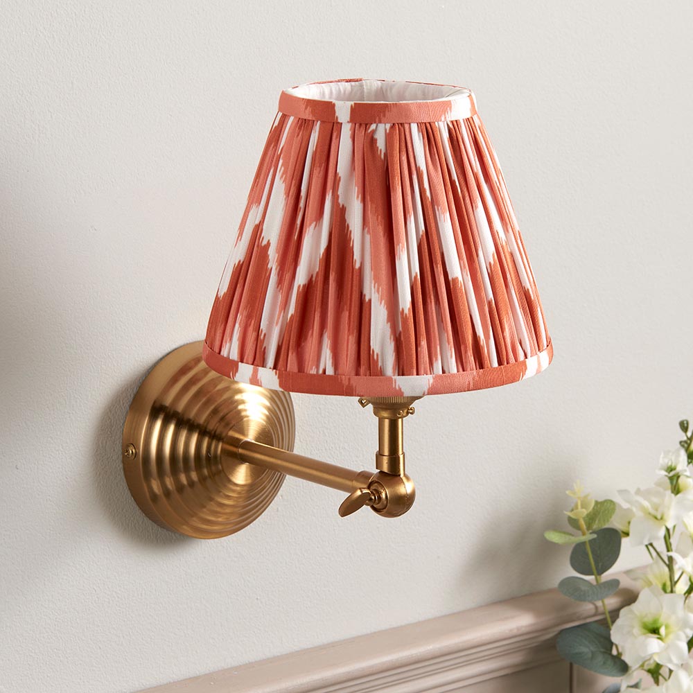 Obelisk Wing And Zigzag 16cm Apricot Orange Shade Wall Light In Brushed Aged Brass