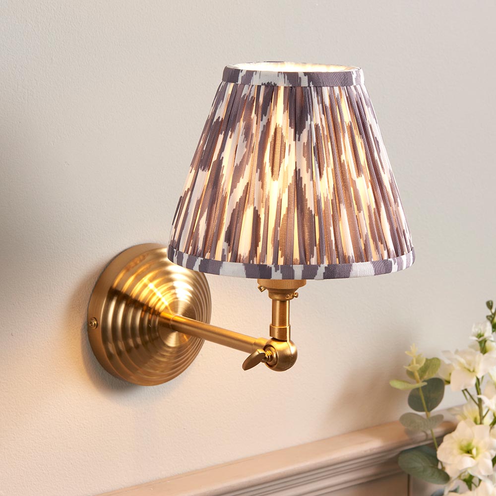 Obelisk Wing And Ikat 16cm Pearl Grey Shade Wall Light In Brushed Aged Brass