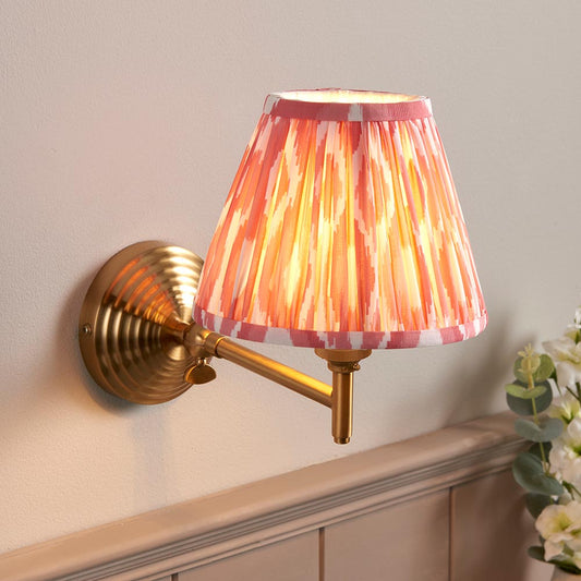 Obelisk Fold And Ikat 16cm Coral Pink Shade Wall Light In Brushed Aged Brass