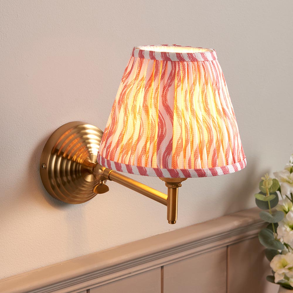 Obelisk Fold And Ripple 16cm Coral Pink Shade Wall Light In Brushed Aged Brass