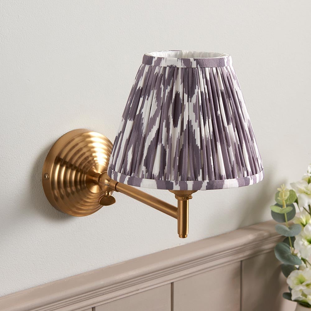Obelisk Fold And Ikat 16cm Pearl Grey Shade Wall Light In Brushed Aged Brass
