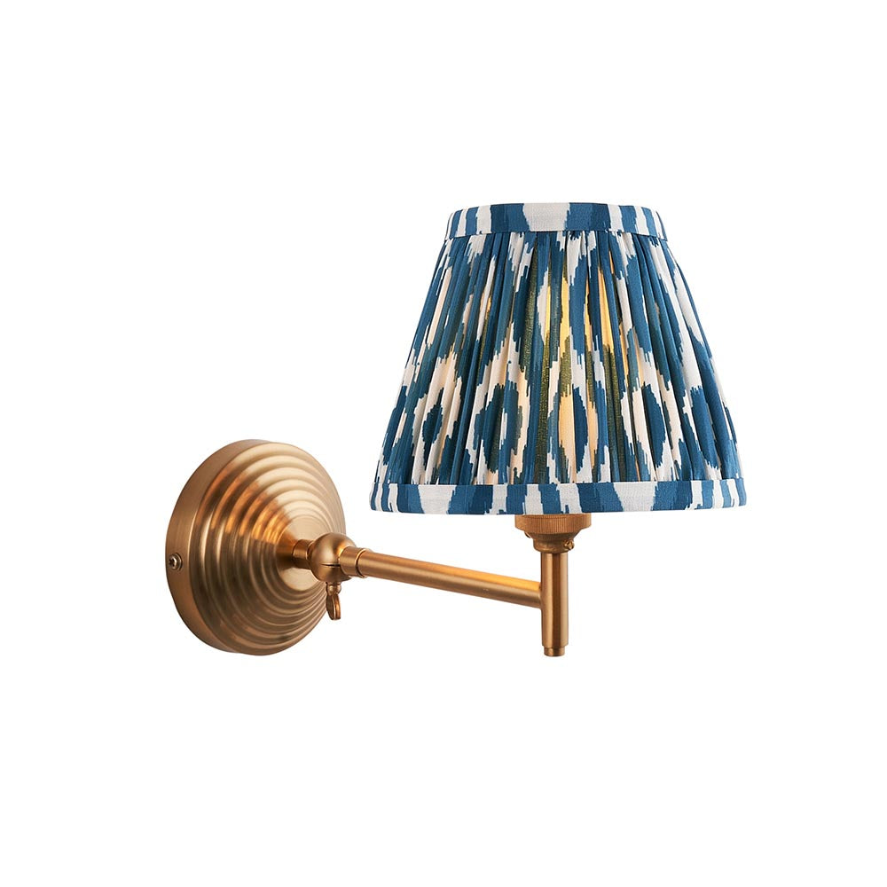 Obelisk Fold And Ikat 16cm Marlin Blue Shade Wall Light In Brushed Aged Brass