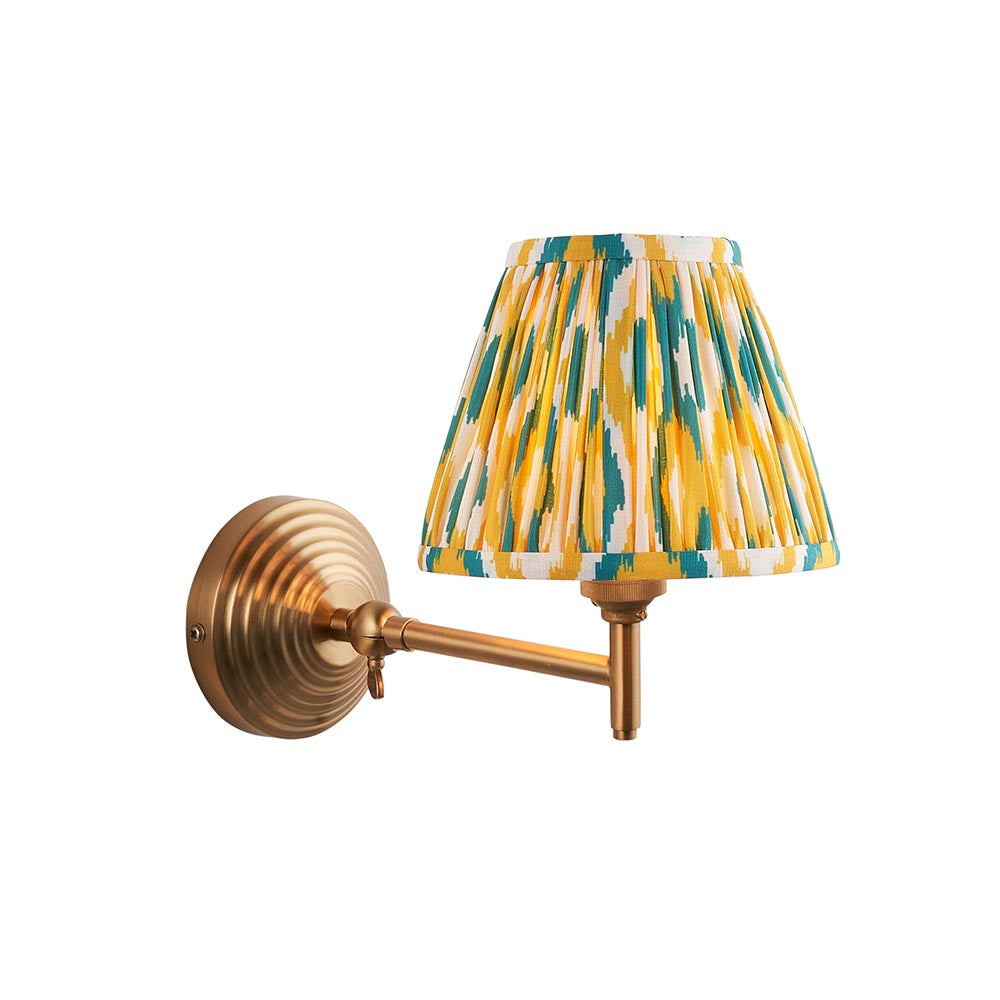 Obelisk Fold And Ikat 16cm Yellow And Jade Shade Wall Light In Brushed Aged Brass