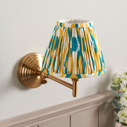 Obelisk Fold And Ikat 16cm Yellow And Jade Shade Wall Light In Brushed Aged Brass