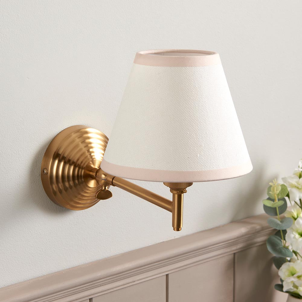 Obelisk Fold And Ivy 16cm Vintage White Shade Wall Light In Brushed Aged Brass